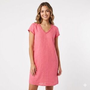 FOIL Women’s 100% Linen Shift Dress Coral Pockets Size 6